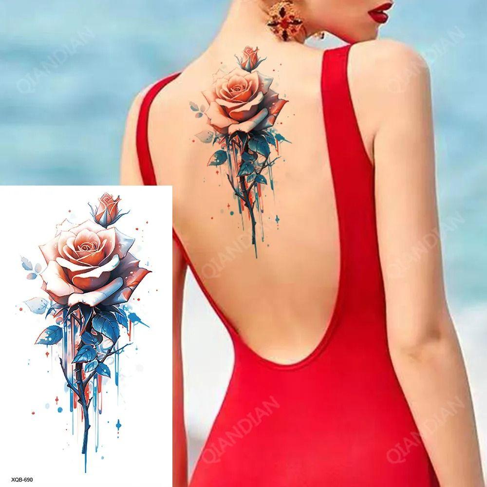 Цветная цветочная татуировка на руку, женская цветочная татуировка на груди, новая временная татуировка