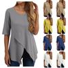 Женская верхняя рубашка с нерегулярным круглым вырезом, блузка с половиной рукава, сплошной цвет больших размеров