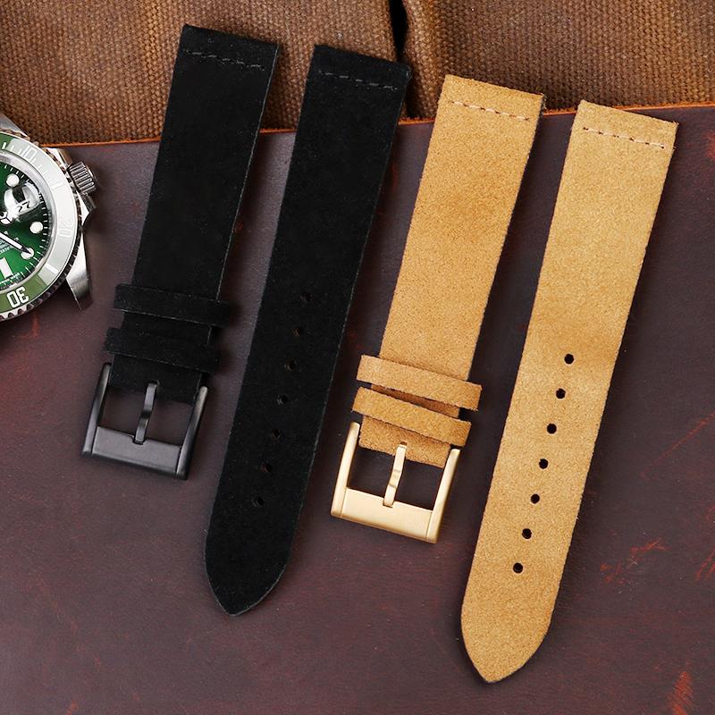 Ретро Ручной Работы Замшевый Ремешок для Часов для Rolex Aquarius Tudor IWC Pilot Seiko Всех Марок Матовый Браслет Ремешок 18мм 20мм 22мм