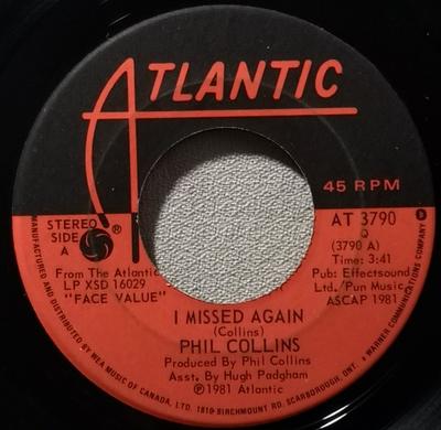 7-дюймовая пластинка PHIL COLLINS - I Missed Again AT3790 Atlantic 1981 Канада Рок Б/у