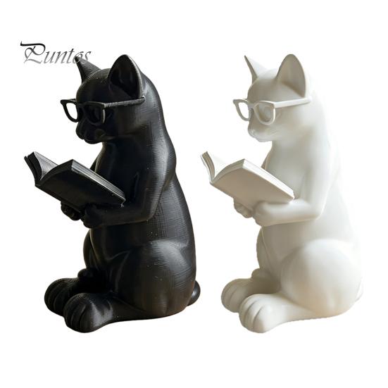 Настольное украшение Кот 3D-печатная фигурка Читающий кот, Декоративная фигурка с утяжеленным противоскользящим основанием, Статуэтка Интеллектуал с высококачественной текстурой, Очки