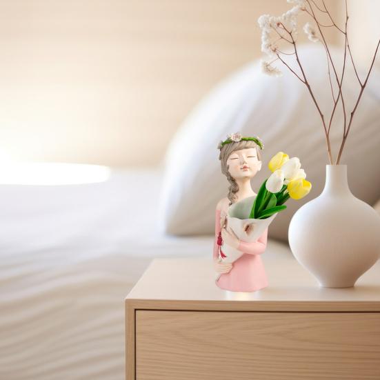 Ваза из смолы, фигурка девушки, держатель для цветов, настольный вазон, современная шикарная декоративная статуэтка, украшения для стола