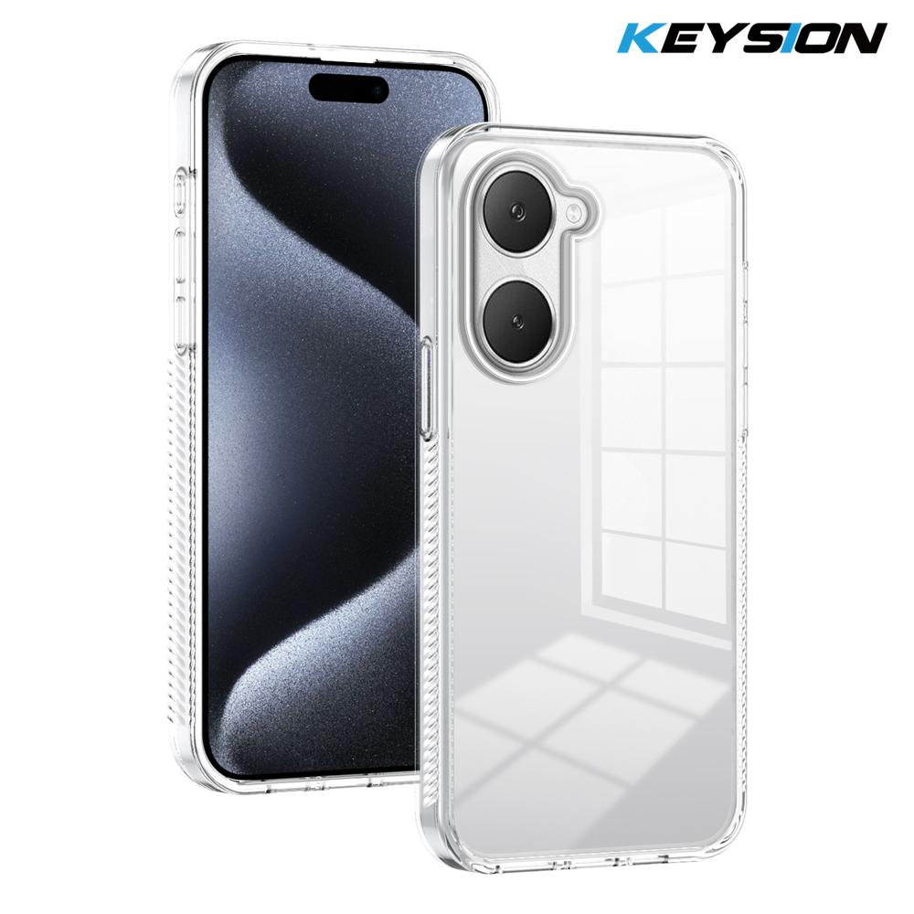 KEYSION Transparent Phone Case for VIVO Y03 Y03t Soft TPU+PC Anti-slip HD Clear Shockproof Phone Back Cover for VIVO Y18 Y28s 5G