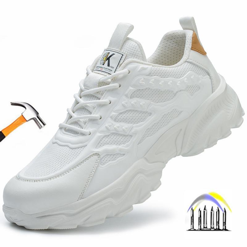 White Work Shoes Lightweight Comfortable Safety Shoes Man Women Work Shoes With A Steel Toe Puncture Proof Safety Work Sneakers