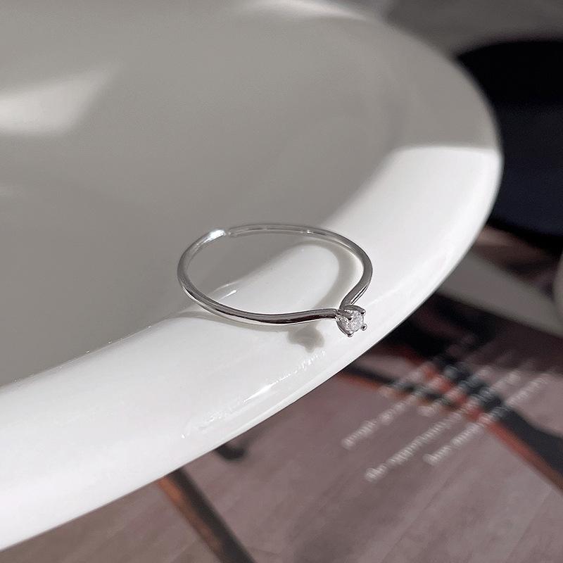 Zircon Ring Women's Fashion Simple Thin Ring Single Diamond Ring Opening Adjustable Index Finger Tail Ring