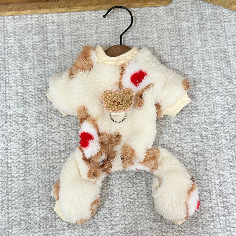 Осень и зима Новая коралловая бархатная утолщенная одежда для четырех ног, теплая одежда для плюшевого мишки, маленькая собака, одежда для щенков