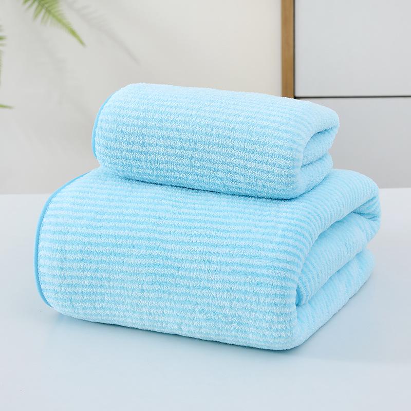 Soft Absorbent Warp-Knit Coral Fleece Towel with Thin Stripes - Thickened Face Wash Towel with Customizable Logo