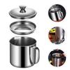 Stainless Steel Filter Cup Oil Strainer Grease Filtering Pot Kitchen Tool Grilling Accessories
