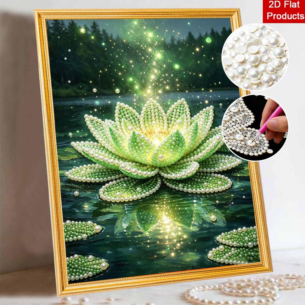 5D DIY Pearl Art Kit Glowing Lotus Flower Themed Decor for Living Room Home Wall Decoration