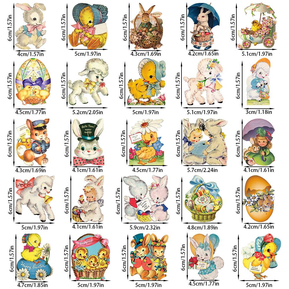 25pcs Easter Vintage Sticker Cartoon Cute Easter Bunny Chicks Egg Stickers Self-Adhesive Decal Novelty Easter Party for Kid gift