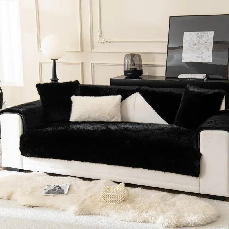 Winter Thick Sofa Towel Modern Fluffy Non-slip Plush Rabbit Wool Sofa Sitting Cushion Cover Slipcover Cushion Pad Towel