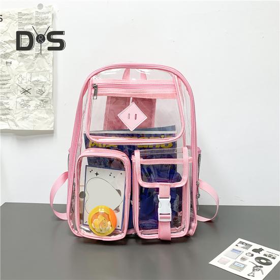 Clear Backpack with Reinforced Stitching Zipper Closure Large Capacity Adjustable Heavy Duty Large PVC Transparent See Through School Bag