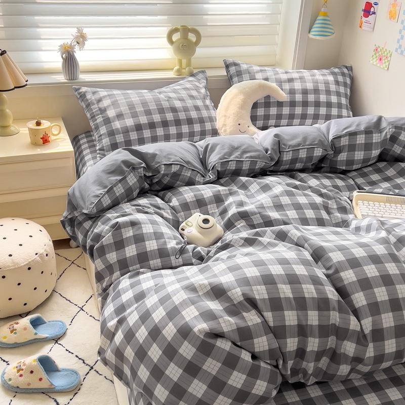 Набор из 4 предметов Класс А Материнский Младенческий класс Маленький Свежий Шлифованный Набор из 4 предметов Приятная к коже Простыня Стиранный хлопок Пододеяльник Общежитие Набор из 3 предметов