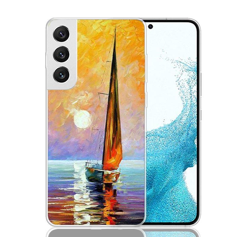 Sailing Boat Sunset Phone Case For Samsung Galaxy S25 S24 S23 S22 S21 FE S20 Ultra S10 Plus Art Customized Coque Capa S24 S23 S2