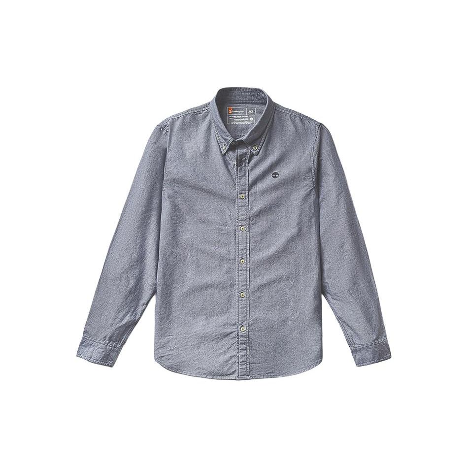 Timberland SS24 Solid Outdoor Casual Slim Fit Long Sleeve Shirt Men Shirts Deep-Sapphire-Blue A2ARQ-B68