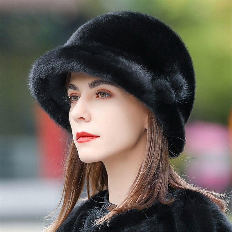 Шапка из 100% норкового меха для девочек, мягкий утолщенный меховой берет, женская шапка, элегантная зимняя уличная ветрозащитная теплая шапка