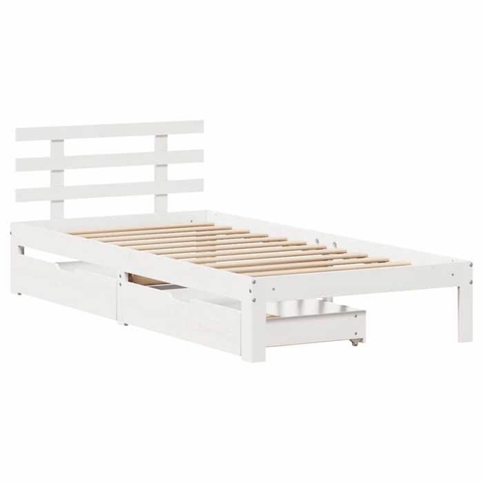 VidaXL Cadre de lit avec tiroirs blanc 90x200 cm bois de pin massif, sommier, cadre de lit simple, cadre de lit en bois 3302005