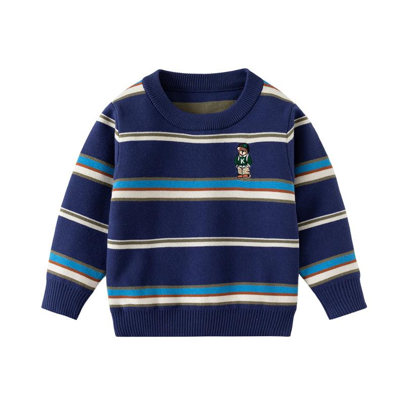 Fashion Striped Boys Sweater 2024 Autumn and Winter Children's Embroidered Bottom Shirt Baby Korean Version Sweater Tide