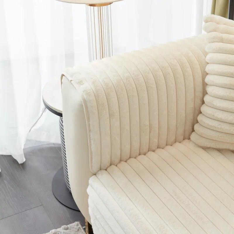 Super Soft Rabbit Plush Quilted Sofa Towel Winter Warm Thick Plush Couch Cover L-shaped Sectional Anti-slip Sofa Cover