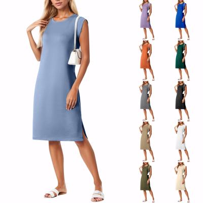 Женское летнее повседневное свободное пляжное платье с круглым вырезом и карманами