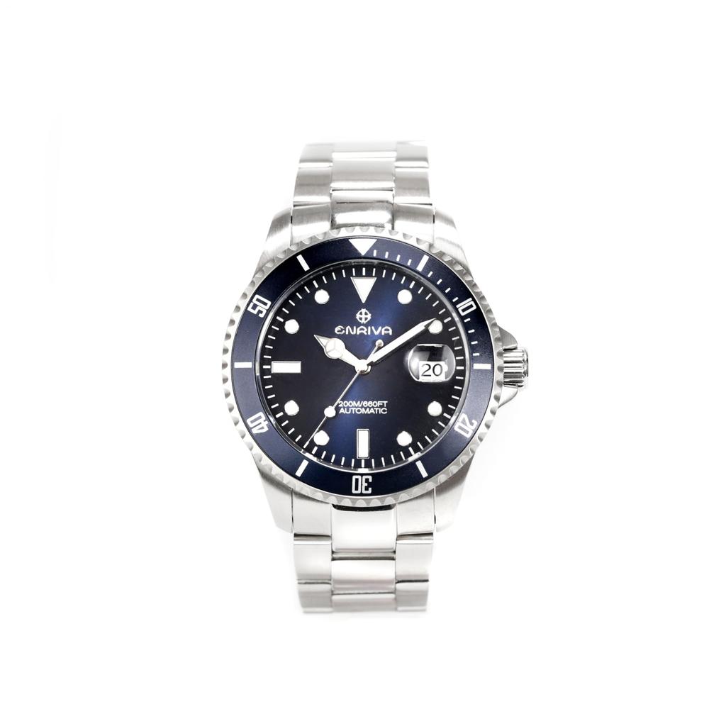ENRIVA Men's 200m Water Resistant Diver Automatic Watch with Stainless Steel Band, Professional Japanese-Made Automatic Watch with Three Hands, Date