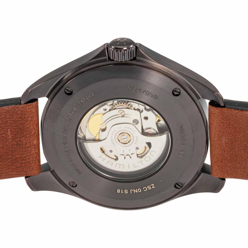 Часы Khaki Aviation Pilot Day Date Auto Khaki Aviation Черный циферблат Нержавеющая сталь Сапфировое стекло Автоматические 46 мм Швейцарские брендовые часы H64705531 Коричневый