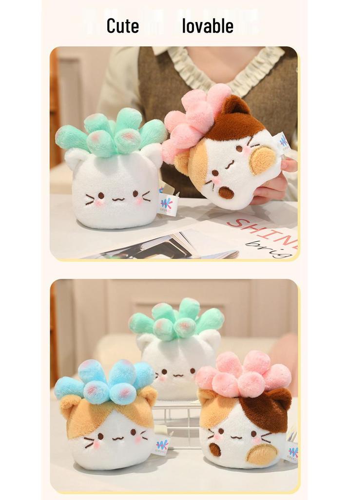 Cute Calico Cat Plush Toy Potted Plant Ornament