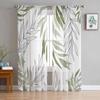 Willow Leaf Lines Sage Green Tulle Curtains for Living Room Sheer Curtain for Bedroom Kitchen Blinds Voile Curtains