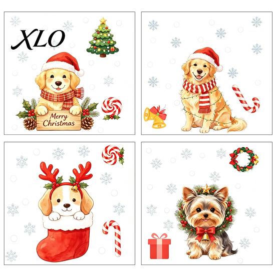 Easy to Apply Window Stickers Christmas Static Clings, No?Glue Cute Puppy Glass Decals with Snowflake Seasonal Holiday Party Decor Candy Cane,