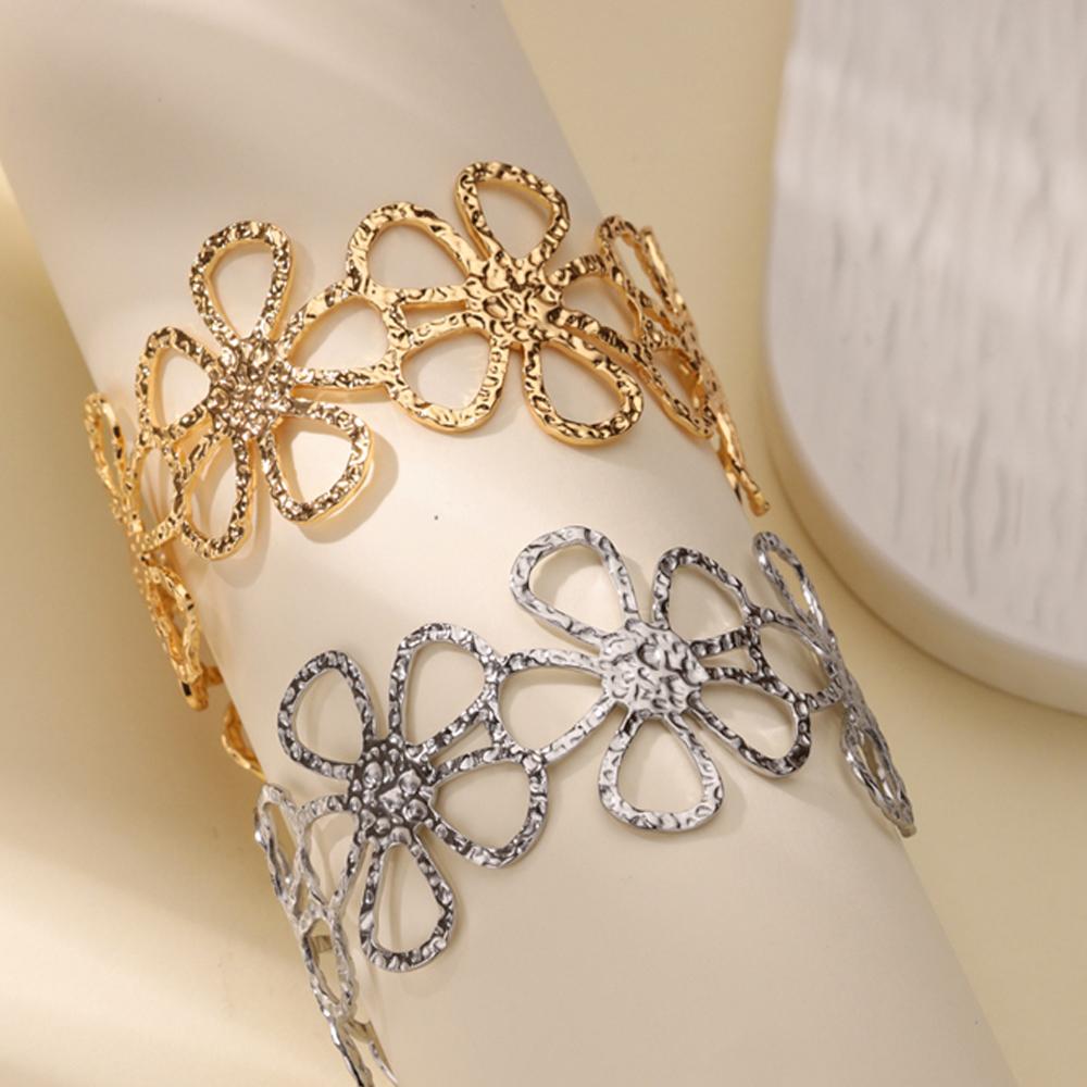 Изящные многослойные браслеты из нержавеющей стали с большими цветами для женщин, широкий браслет-манжета с открытым краем, свадебные циркониевые аксессуары для отпуска