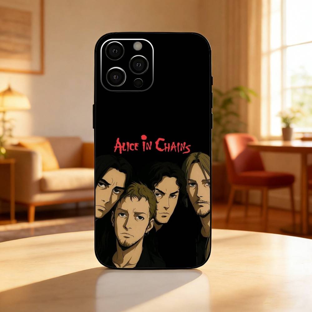 Band A-Alices In C-Chains Phone Case For iPhone17,16,15,14,13,12 Plus,Max Soft Silicone Black Cover