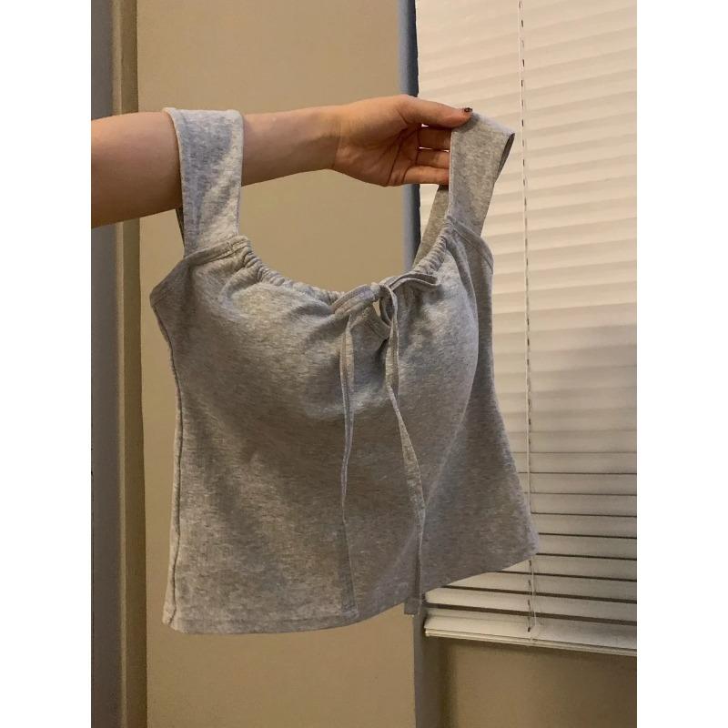 Design Lace-up White Vest Women Summer with Chest Pad Outer Wear Inner Small Sling Short Slim Fit Sweet and Spicy Top