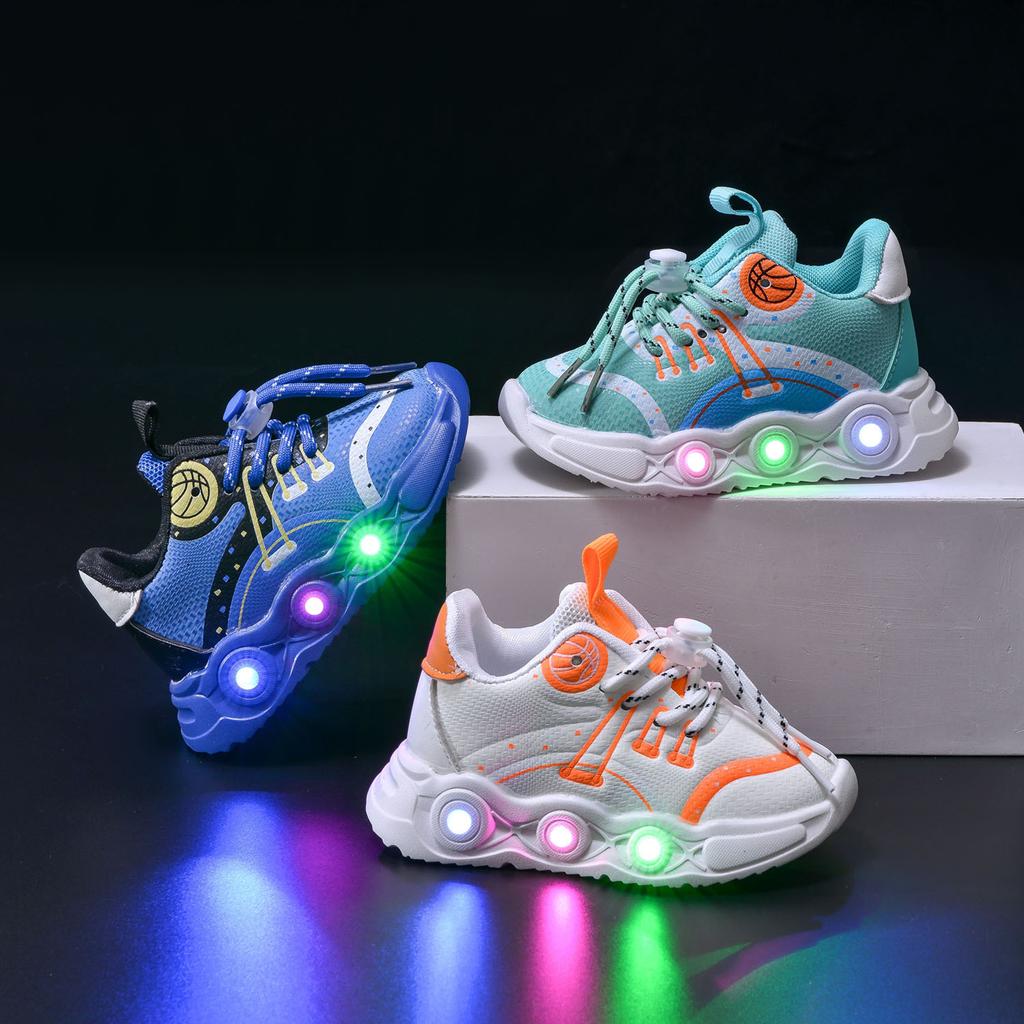 TS JYL JK135 Kids LED Sensor Basketball Shoes Mesh Upper Anti Slip Sole For Active Young Boys