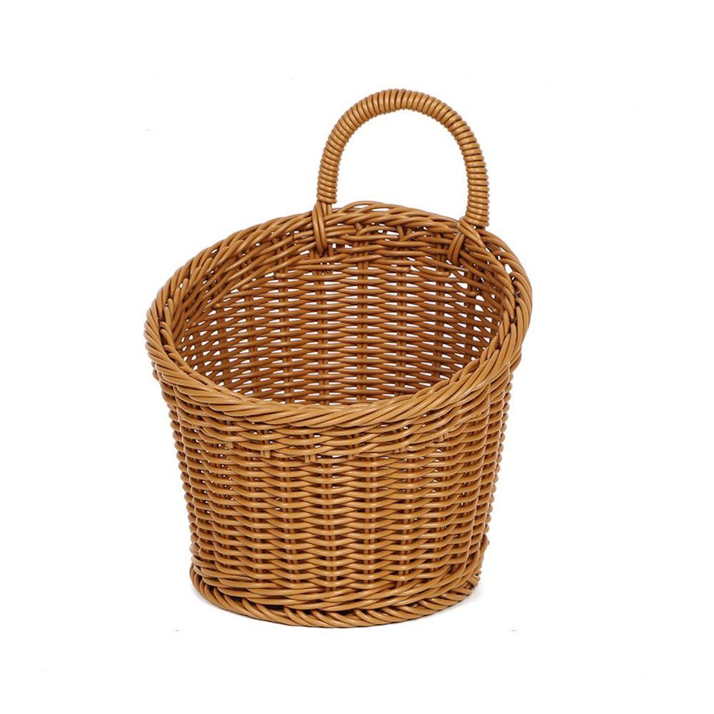 With Handle Hand-woven Hanging Baskets Imitation Rattan Wall Hanging Basket