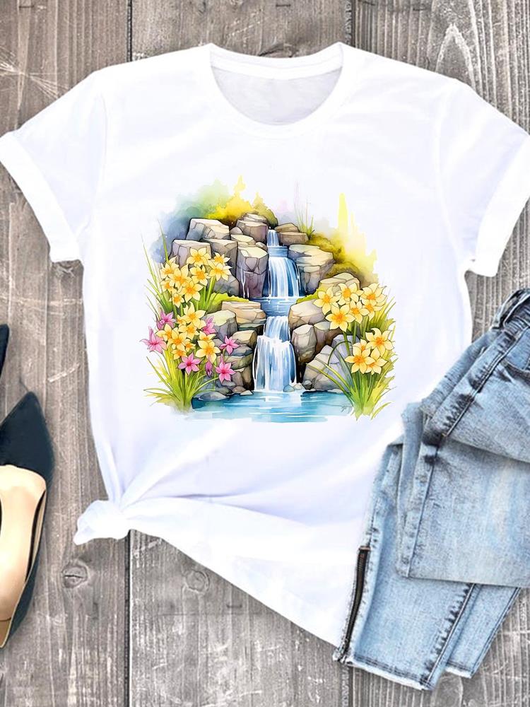 (Азиатский размер) Женская милая цветочная симпатичная футболка 90-х годов с коротким рукавом, модный принт, женские графические футболки, футболка, верхняя одежда