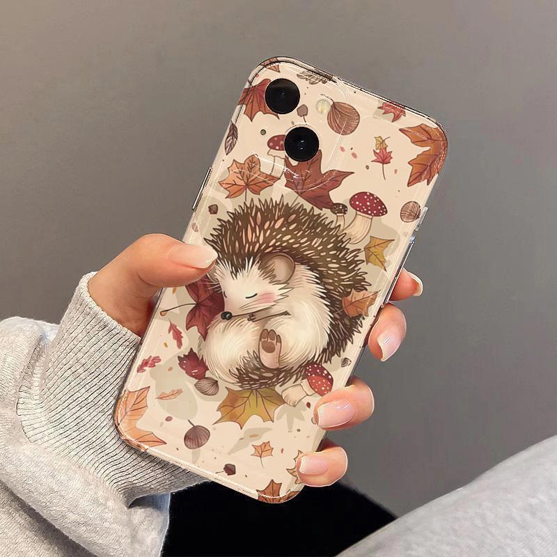Осенний Милый Дизайн с Ежиком Прозрачный Чехол для Телефона Для Samsung Galaxy S25 S24 Ultra S23 FE S22 Plus A16 A36 A56 A55 A54 A53 A35