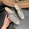 Fashion Baotou Semi-drag Autumn New Square-toe Shallow-mouth Mesh Breathable One-band Non-slip Wear-resistant Block Heel Slippers