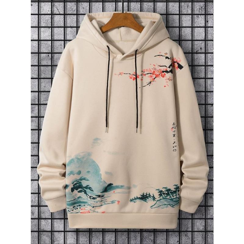 Осенние и зимние мужские толстовки с капюшоном в японском стиле Харадзюку, повседневные спортивные толстовки с узорами в стиле аниме, осень и зима