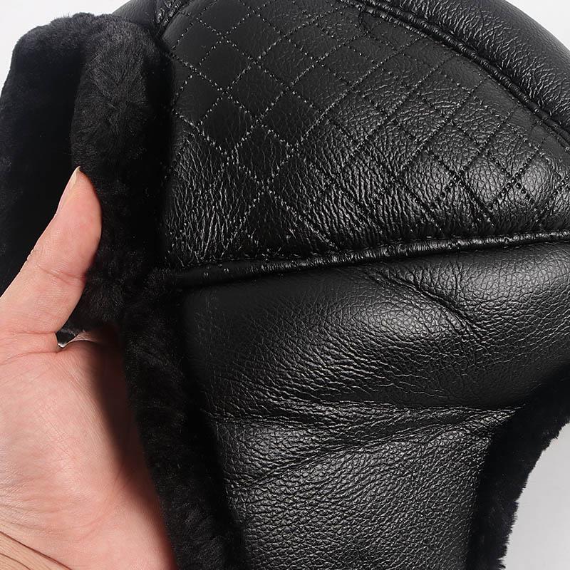 Кожаная снежная шапка, мужская шапка-бомбер, 2022, ушанка, советские черные термозимние шапки из искусственного меха с ушанкой, русская шапка для папы