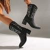 New Embroidery Botas Mujer Faux Leather Cowboy Ankle Boots for Women Wedge High Heel Boots Snake Print Western Cowgirl Boots
