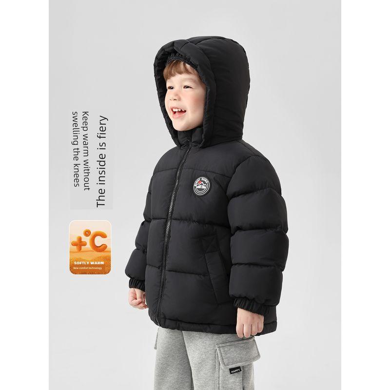 Right European Style Boys' Waterproof Cotton Jacket with Hood, New Winter Model, Anti-Static Fleece Lining, Children's Clothing, Baby Warm Clothing