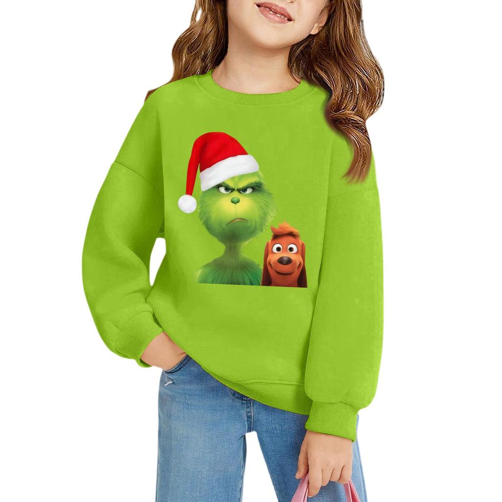 Рождественские пуловеры с круглым вырезом для девочек, детские топы с принтом