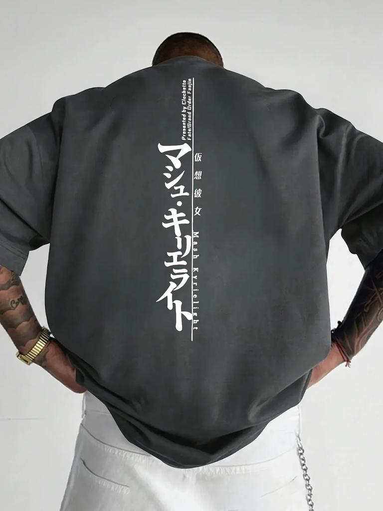New Unisexs Crew Neck Tshirt Japanese Vertical Kanji Print Loose Fit Cotton Tee Shirts For Daily Wear