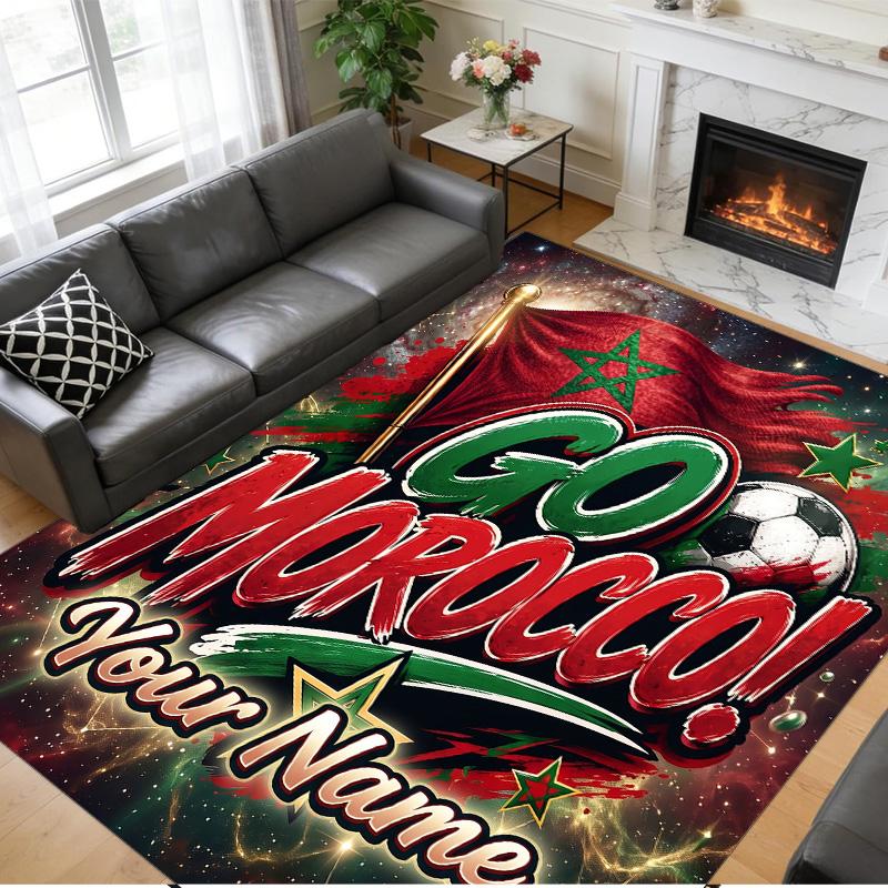 Crystal Velvet Rug Custom Name Text, Soft Non Slip Floor Mat Home DecorMorocco Football