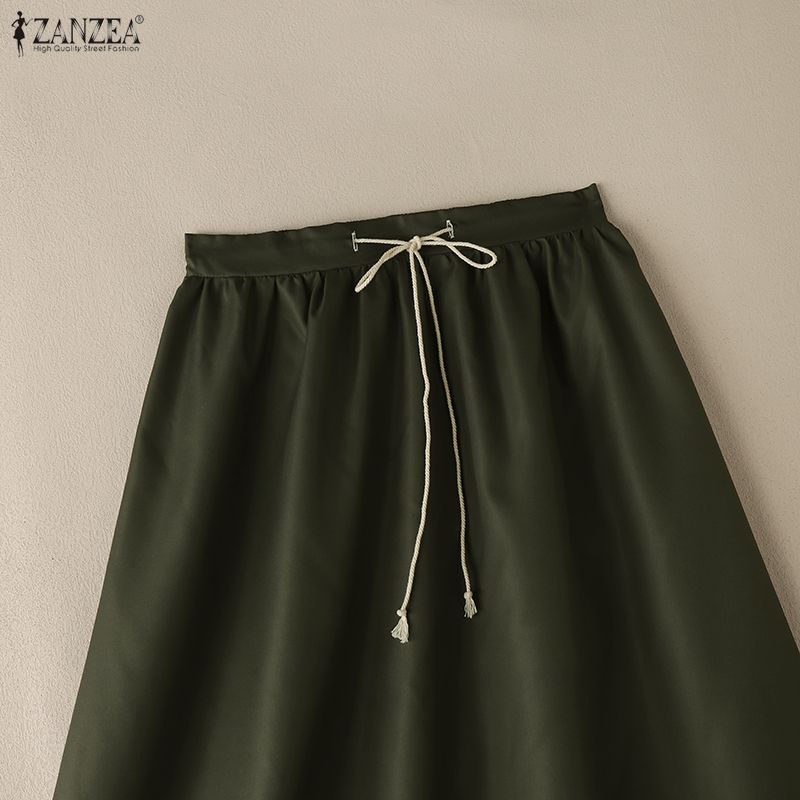 ZANZEA Женские юбки-свинг с эластичной талией на кулиске, спереди цветочный принт, плиссированное платье