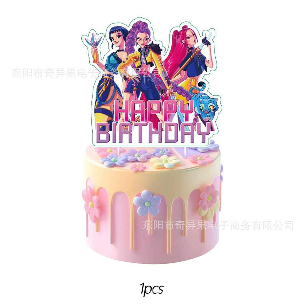 New Demon Hunter Cake Picks Birthday Party Set Demon Hunter Girl Group Cake Plaque Party Decoration