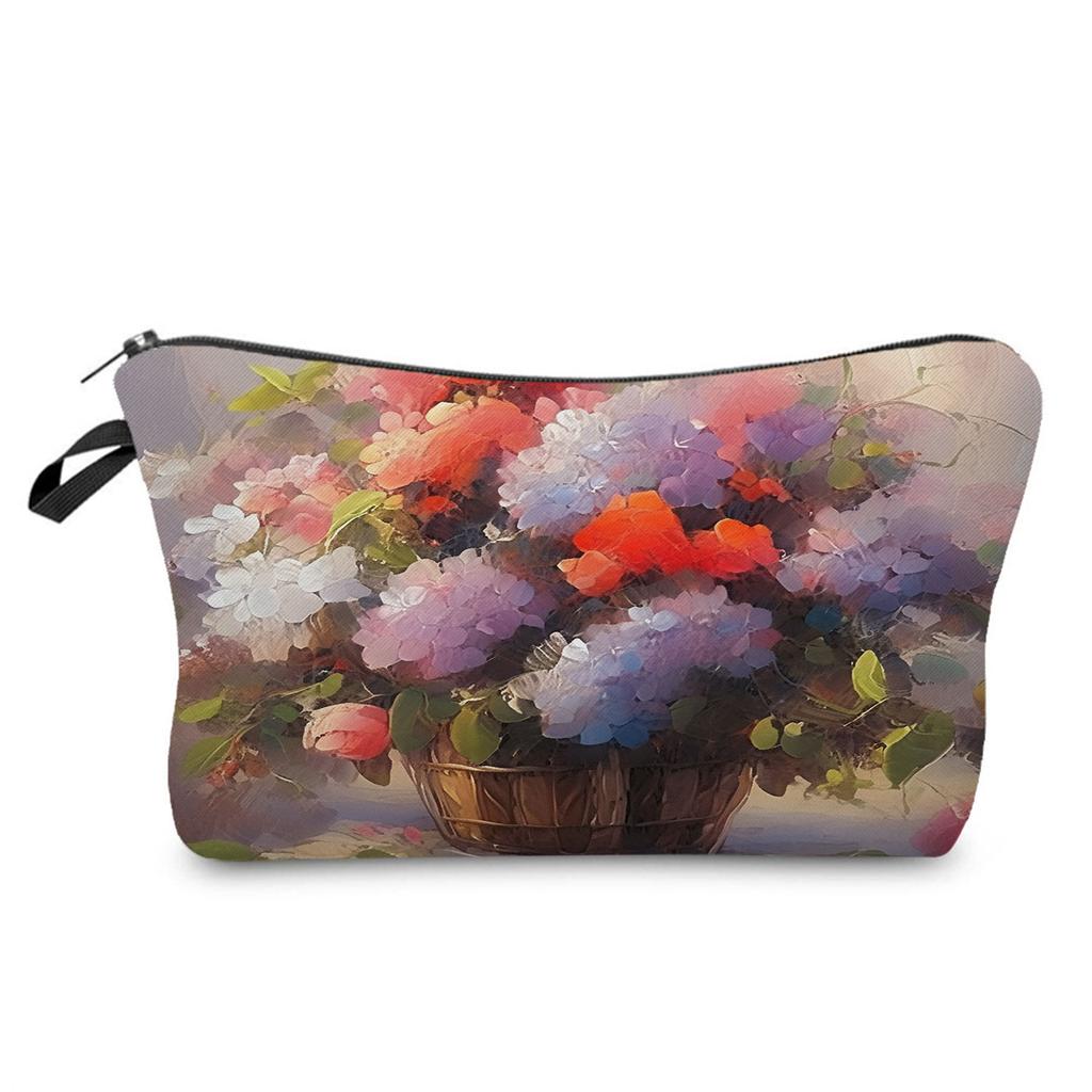 Women Oil painting of flowers Print Cosmetic Bag Toiletries Organize Travel Storage Case 6386