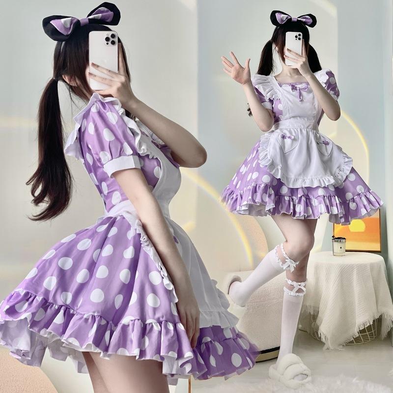 Japanese anime Minnie Mouse polka dot maid outfit Lolita dress, soft and cute cosplay Clothing Mickey Costume