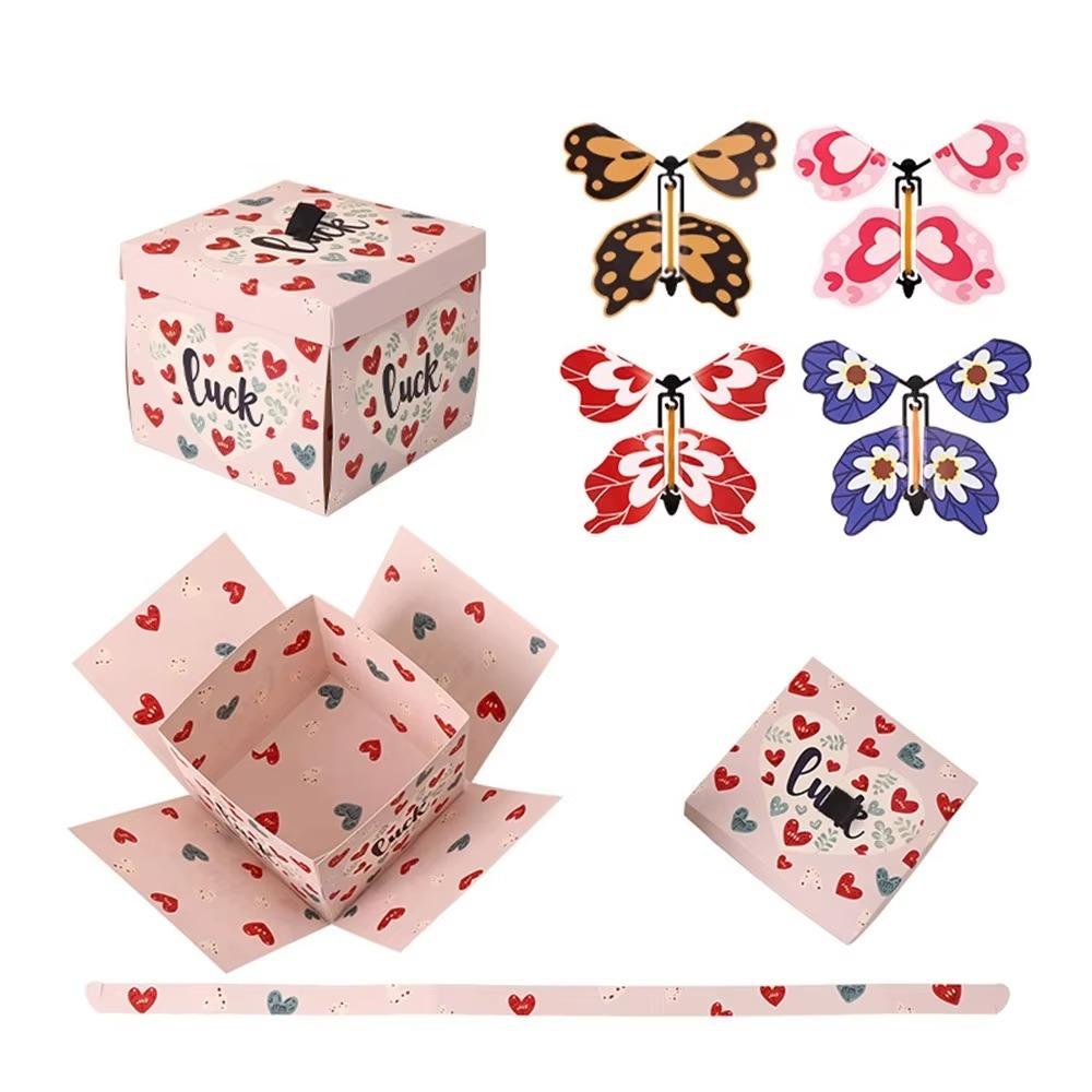 Multicolor Flying Butterfly Gift Box Paper Auto Expand Exploding Gift Box Wind Up Mechanism Novelty Present Box
