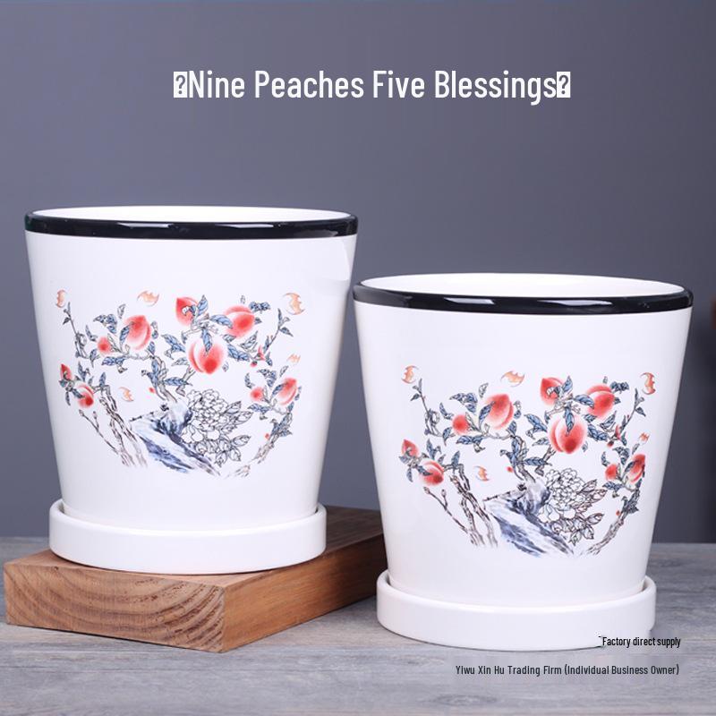 2025 Большой керамический цветочный горшок с поддоном для балкона и гостиной - Орхидея и Суккуленты в стиле альбома